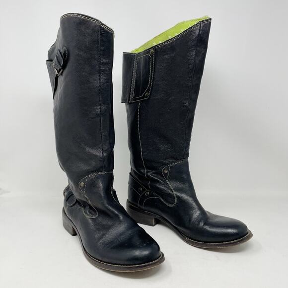 Diesel Vintage Y2K Black Leather Slouchy Moto Boots Low Heel womens 36 6